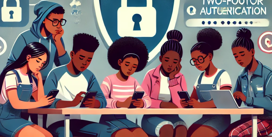 DALL·E 2024-09-10 20.50.35 - An illustration representing privacy and security on social media for early youth aged 12 to 19 in a black community. The image should show a diverse .png